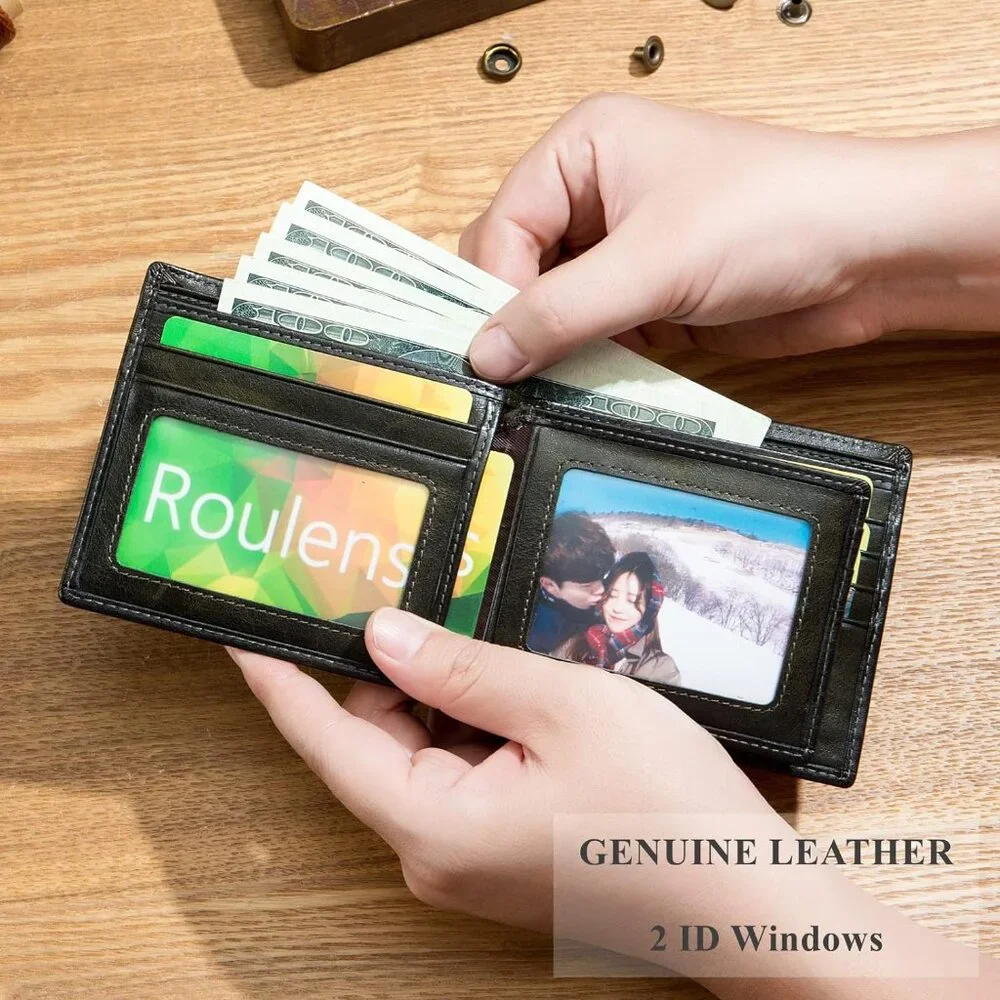 Wallets for Men Slim Bifold Genuine Leather Front Pocket Wallet Forest Green
